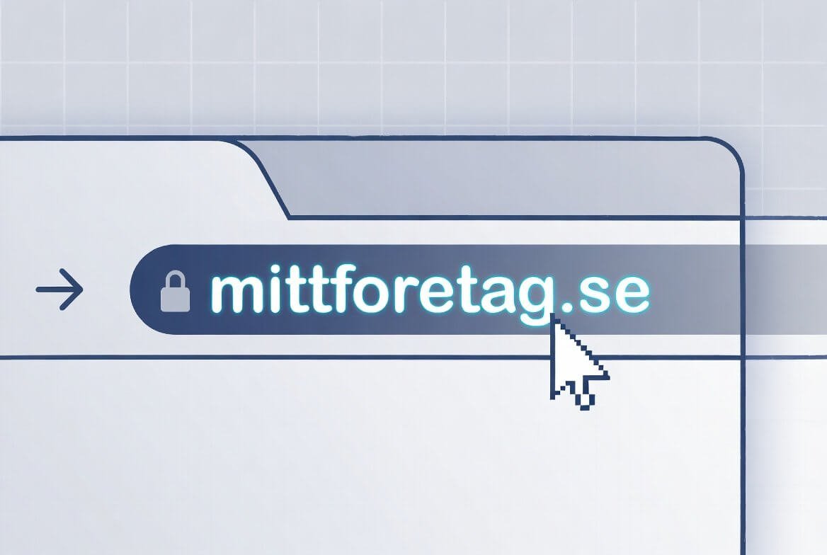 Webbläsarens adressfält med domännamnet mittforetag.se och ett hänglås som visar säker anslutning