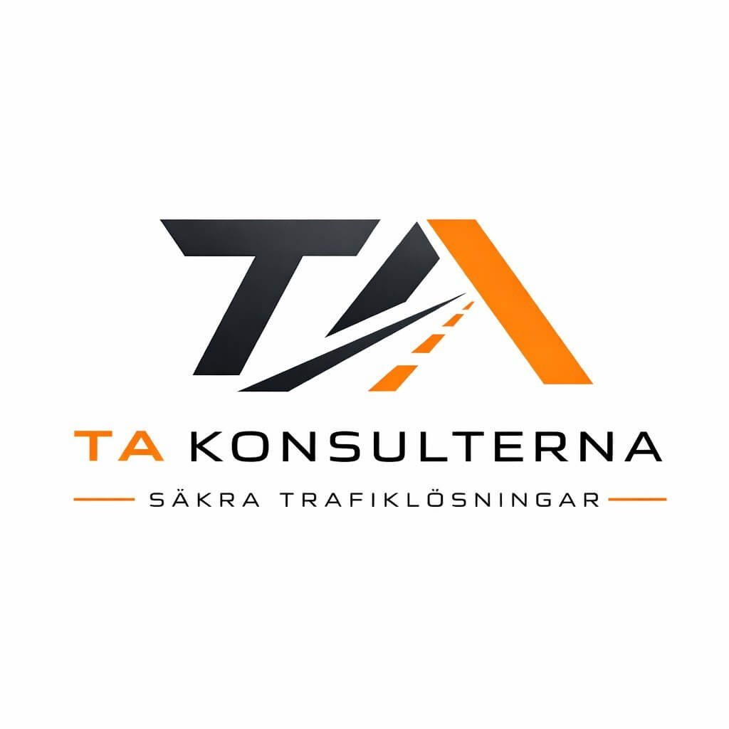 TA Konsulternas logga, Svart T och Svart och Oranget A med en väg genom A:et